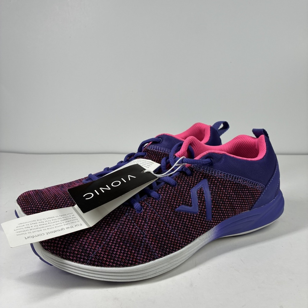 Vionic Adley Women's 10W Purple Pink Lace-Up Flat Knit Orthotic Walking Shoes